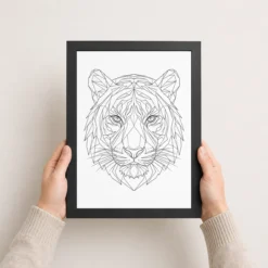 line art tiger face geometric fine lines premium wall art 07 black 3