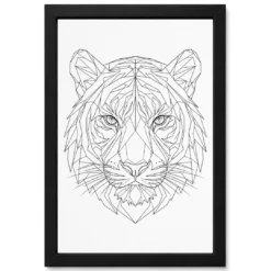 Line Art Tiger Face Geometric Fine Lines Premium Wall Art Photo Frame