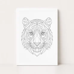 line art tiger face geometric fine lines premium wall art 07 white main