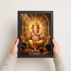 Lord Ganesha Realistic Digital Painting Divine Glow Modak Photo Frame 11 lord ganesha realistic digital painting divine glow modak 06 black 3