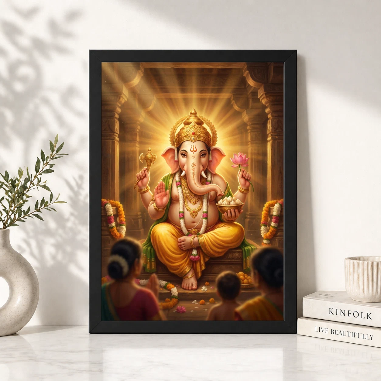 Lord Ganesha Realistic Digital Painting Divine Glow Modak Photo Frame 2 Lord Ganesha Realistic Digital Painting Divine Glow Modak Photo Frame - Image 2