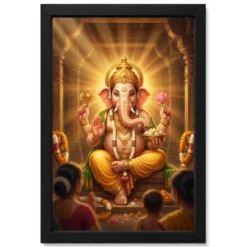 Lord Ganesha Realistic Digital Painting Divine Glow Modak Photo Frame