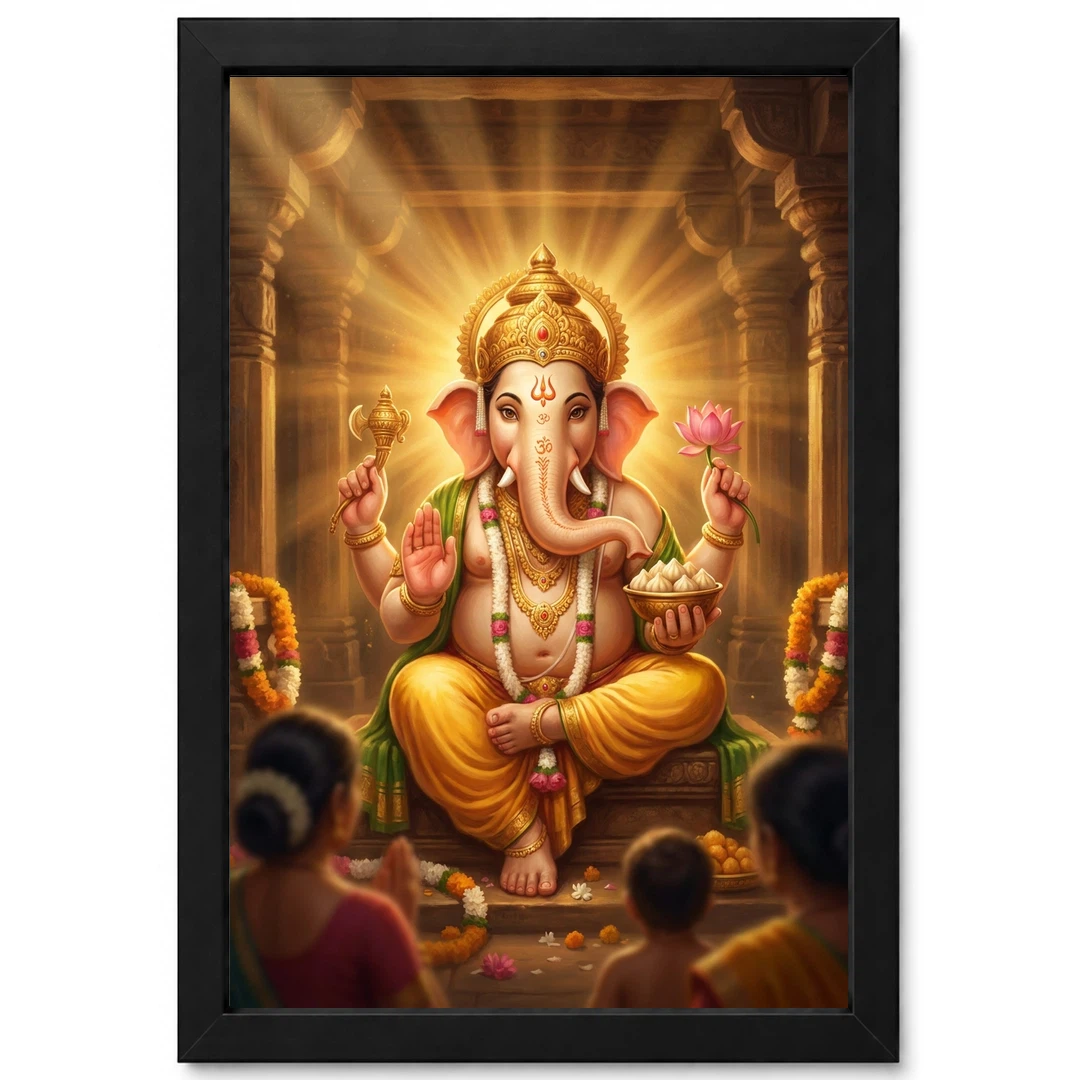 Lord Ganesha Realistic Digital Painting Divine Glow Modak Photo Frame 1 Lord Ganesha Realistic Digital Painting Divine Glow Modak Photo Frame