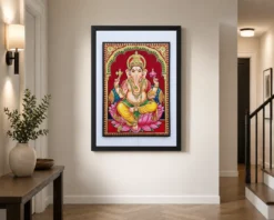 lord ganesha tanjore painting gold lotus throne wall art 01 black 2