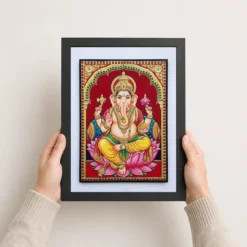 lord ganesha tanjore painting gold lotus throne wall art 01 black 3