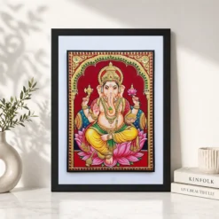 lord ganesha tanjore painting gold lotus throne wall art 01 black 4