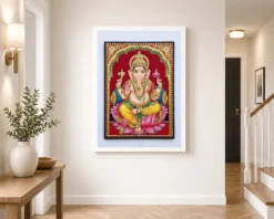 lord ganesha tanjore painting gold lotus throne wall art 01 white 2