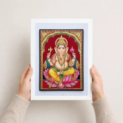 lord ganesha tanjore painting gold lotus throne wall art 01 white 3