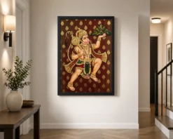lord hanuman tanjore painting sanjeevani gold south indian art 01 black 2