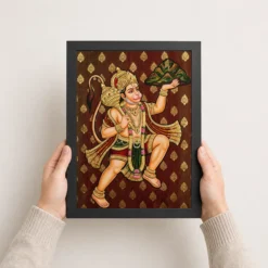 lord hanuman tanjore painting sanjeevani gold south indian art 01 black 3