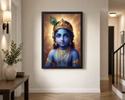 lord krishna devotional portrait peacock feather crown art 11 black 2