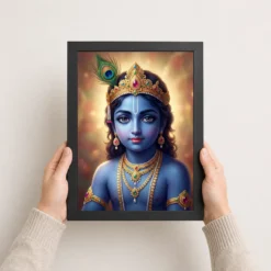 lord krishna devotional portrait peacock feather crown art 11 black 3