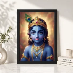 Alternative view of Lord Krishna Devotional Portrait Peacock Feather Crown Art Photo Frame
