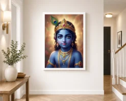 lord krishna devotional portrait peacock feather crown art 11 white 2