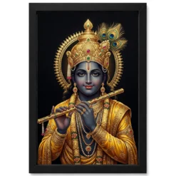 Lord Krishna Gold Leaf Luxury Portrait Black Fine Art Photo Frame