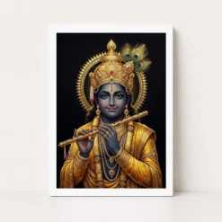 Lord Krishna Gold Leaf Luxury Portrait Black Fine Art Photo Frame 10 lord krishna gold leaf luxury portrait black fine art 17 white main
