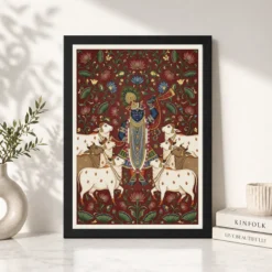 Alternative view of Lord Krishna Pichwai Painting Cows Nathdwara Style Art Photo Frame