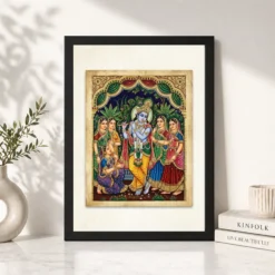 Lord Krishna Tanjore Painting Gopis Gold South Indian Art Photo Frame 13 lord krishna tanjore painting gopis gold south indian art 05 black 4