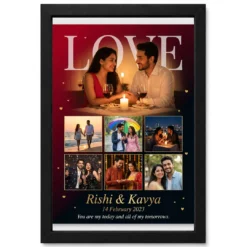 Love Couple Photo Frame Pink Hearts Floral Romantic Photo Frame
