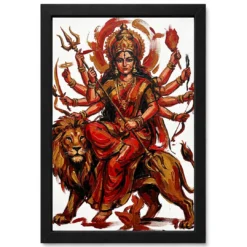 Maa Durga Abstract Red Gold Contemporary Expressive Art Photo Frame