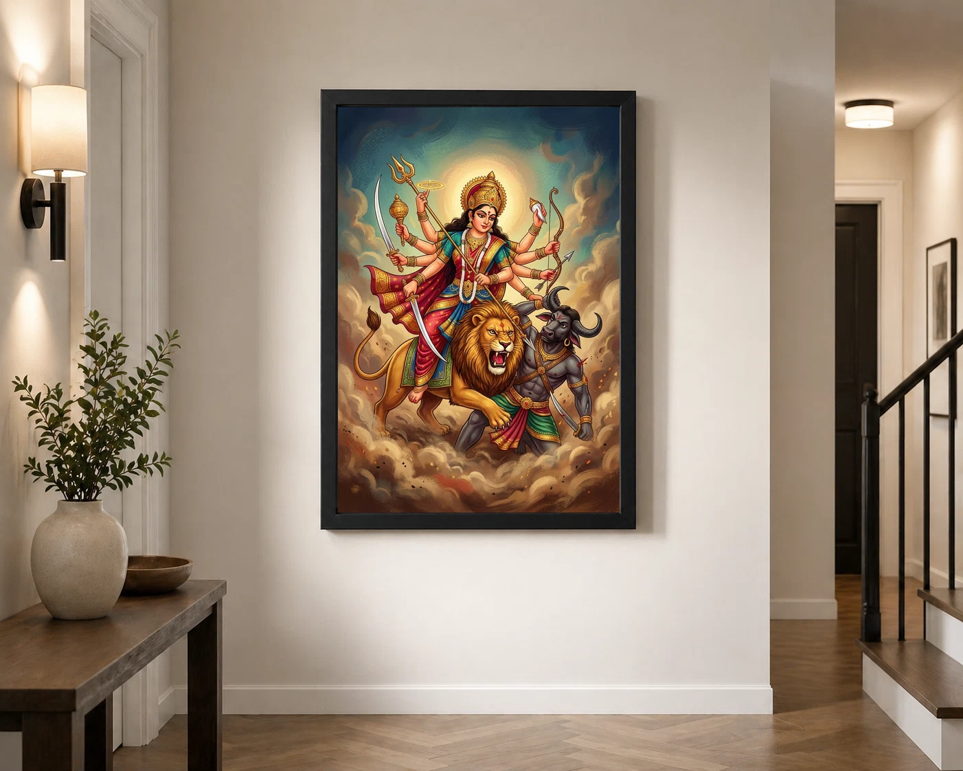 Maa Durga Lion Mahishasuramardini Ten Arms Navratri Art Photo Frame 3 Maa Durga Lion Mahishasuramardini Ten Arms Navratri Art Photo Frame - Image 3