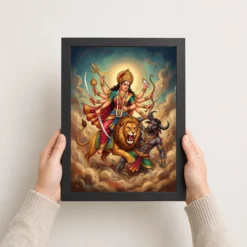 Maa Durga Lion Mahishasuramardini Ten Arms Navratri Art Photo Frame 11 maa durga lion mahishasuramardini ten arms navratri art 01 black 3