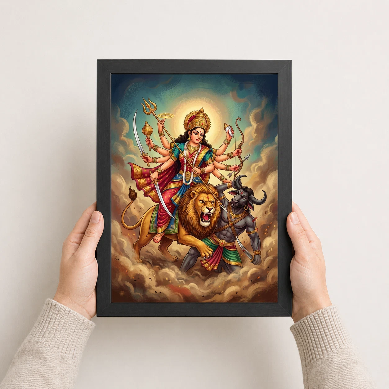 Maa Durga Lion Mahishasuramardini Ten Arms Navratri Art Photo Frame 4 Maa Durga Lion Mahishasuramardini Ten Arms Navratri Art Photo Frame - Image 4