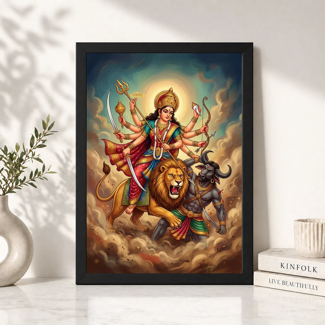 Maa Durga Lion Mahishasuramardini Ten Arms Navratri Art Photo Frame 2 Maa Durga Lion Mahishasuramardini Ten Arms Navratri Art Photo Frame - Image 2