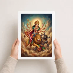 Maa Durga Lion Mahishasuramardini Ten Arms Navratri Art Photo Frame 15 maa durga lion mahishasuramardini ten arms navratri art 01 white 3