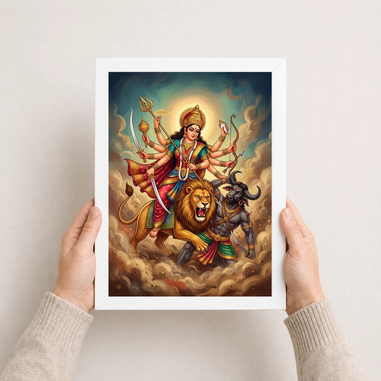Maa Durga Lion Mahishasuramardini Ten Arms Navratri Art Photo Frame 8 Maa Durga Lion Mahishasuramardini Ten Arms Navratri Art Photo Frame - Image 8