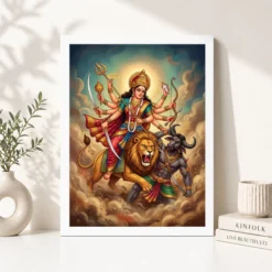 Maa Durga Lion Mahishasuramardini Ten Arms Navratri Art Photo Frame 12 maa durga lion mahishasuramardini ten arms navratri art 01 white 4