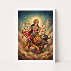 Maa Durga Lion Mahishasuramardini Ten Arms Navratri Art Photo Frame 13 maa durga lion mahishasuramardini ten arms navratri art 01 white main