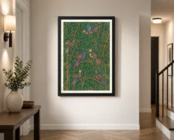 madhubani bamboo grove birds green nature folk bihar art 09 black 2