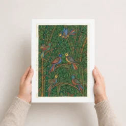 madhubani bamboo grove birds green nature folk bihar art 09 white 3