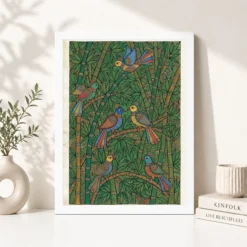 madhubani bamboo grove birds green nature folk bihar art 09 white 4