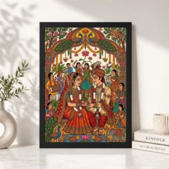 madhubani bride groom wedding colorful bihar celebration art 06 black 4