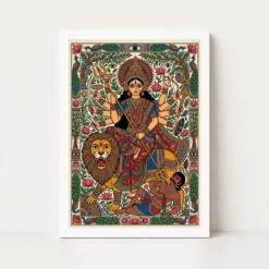 madhubani durga goddess folk patterns vivid colors art 07 white main
