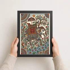 madhubani elephant motif bold colorful auspicious folk art 10 black 3