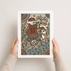 madhubani elephant motif bold colorful auspicious folk art 10 white 3