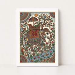 madhubani elephant motif bold colorful auspicious folk art 10 white main