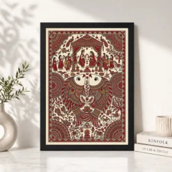 Alternative view of Madhubani Fish Motifs Marriage Red Black Bihar Traditional Art Photo Frame