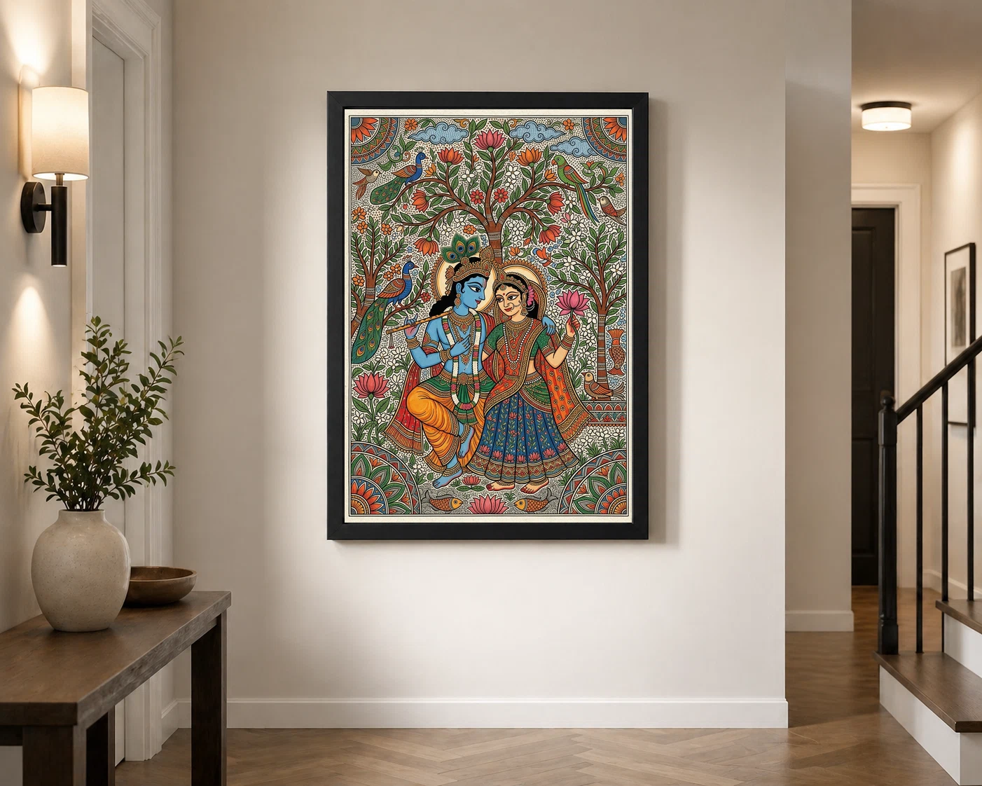 Madhubani Krishna Radha Folk Patterns Vibrant Bihar Art Photo Frame 3 Madhubani Krishna Radha Folk Patterns Vibrant Bihar Art Photo Frame - Image 3