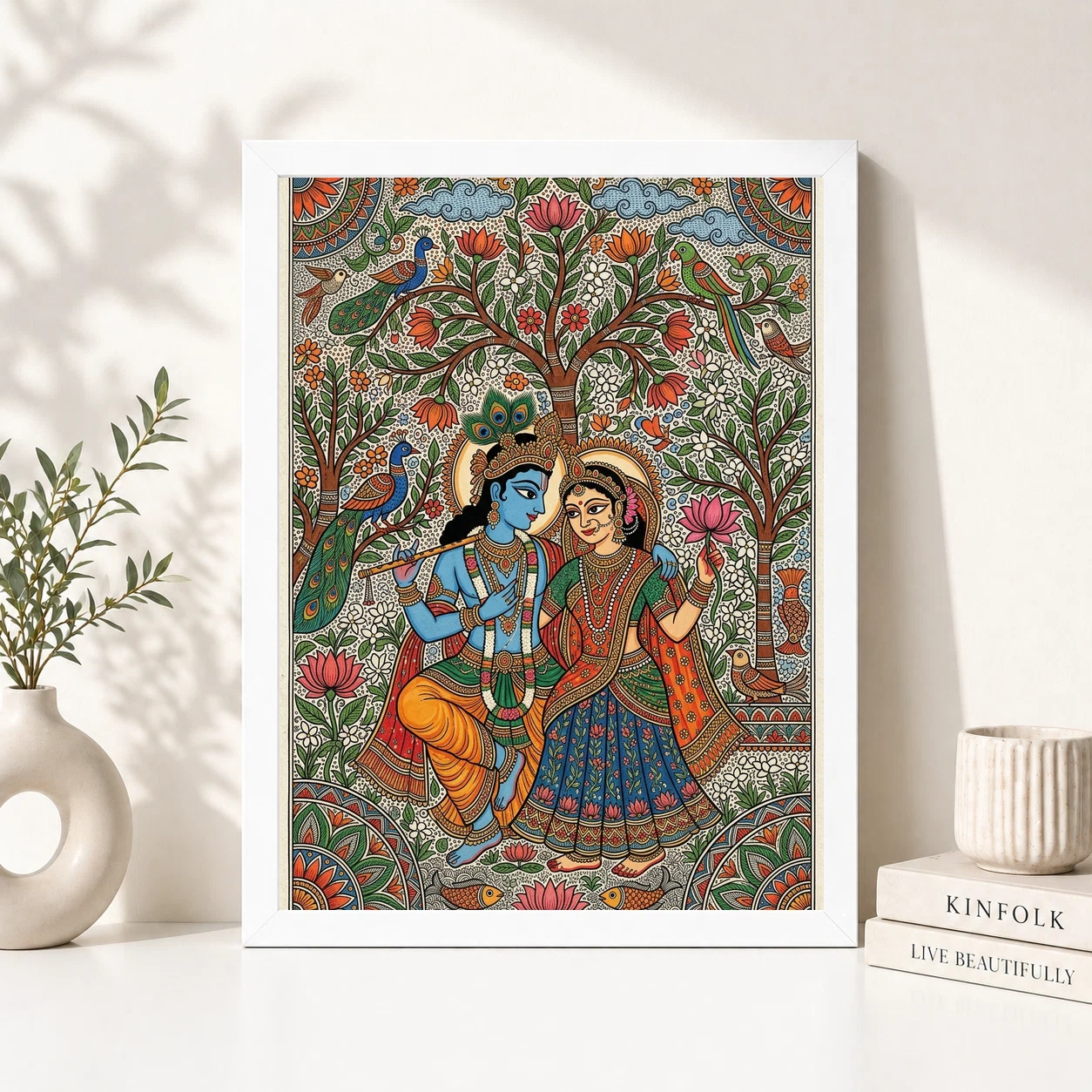 Madhubani Krishna Radha Folk Patterns Vibrant Bihar Art Photo Frame 5 Madhubani Krishna Radha Folk Patterns Vibrant Bihar Art Photo Frame - Image 5