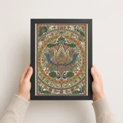 madhubani lotus mandala intricate nature geometry folk art 05 black 3