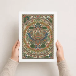 madhubani lotus mandala intricate nature geometry folk art 05 white 3