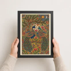 madhubani painting peacock pair bold bihar folk art 01 black 3