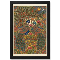 Madhubani Painting Peacock Pair Bold Bihar Folk Art Photo Frame