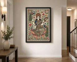 madhubani saraswati veena flowing patterns folk art 15 black 2