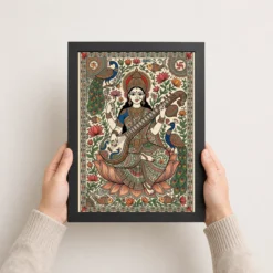 madhubani saraswati veena flowing patterns folk art 15 black 3