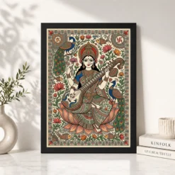 madhubani saraswati veena flowing patterns folk art 15 black 4